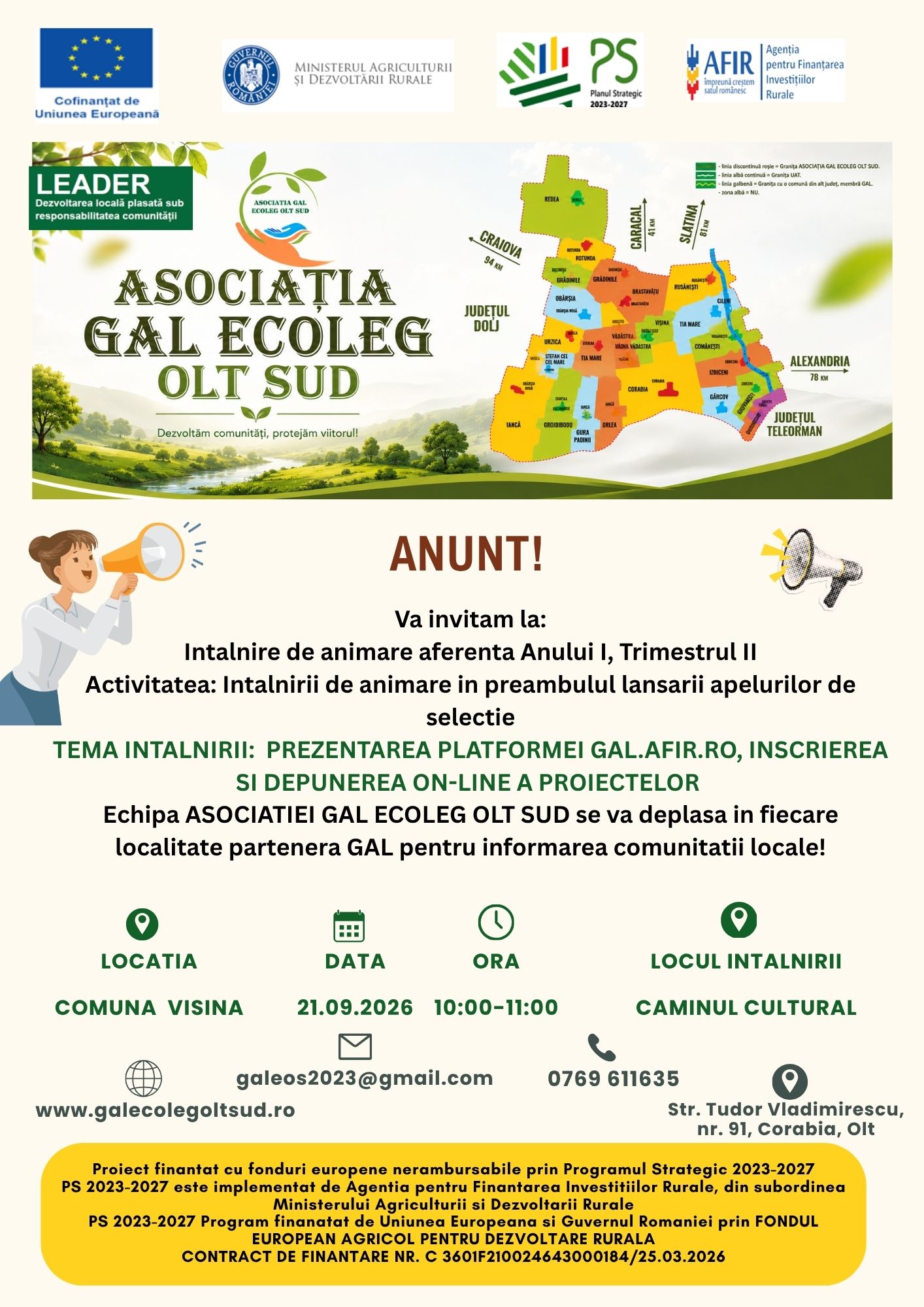 Anunt intalnire de animare 21.09.2026, Trimestrul II, An I, Comuna Visina